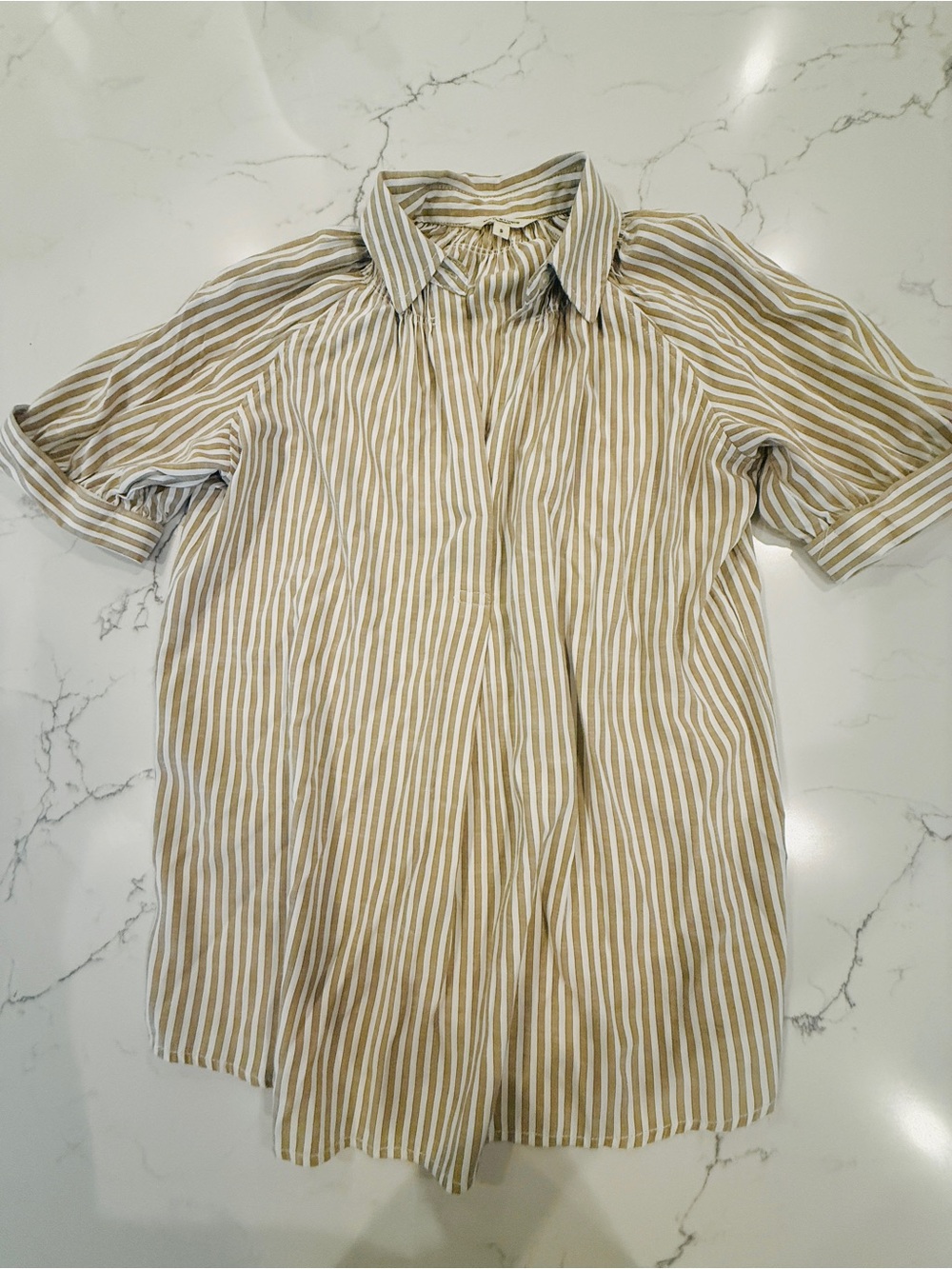 Max Studio Taupe & White Striped Collared Blouse size S